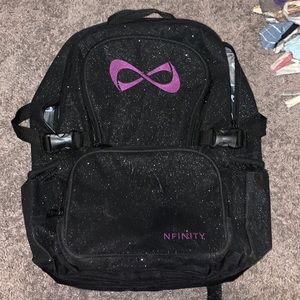 Black nfinity sparkle backpack with purple logos